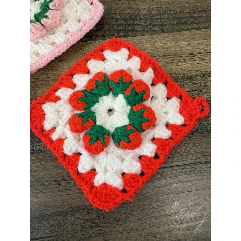 Lot Of 3 Handmade Crochet Floral Granny Square Pot Holder Trivet 6